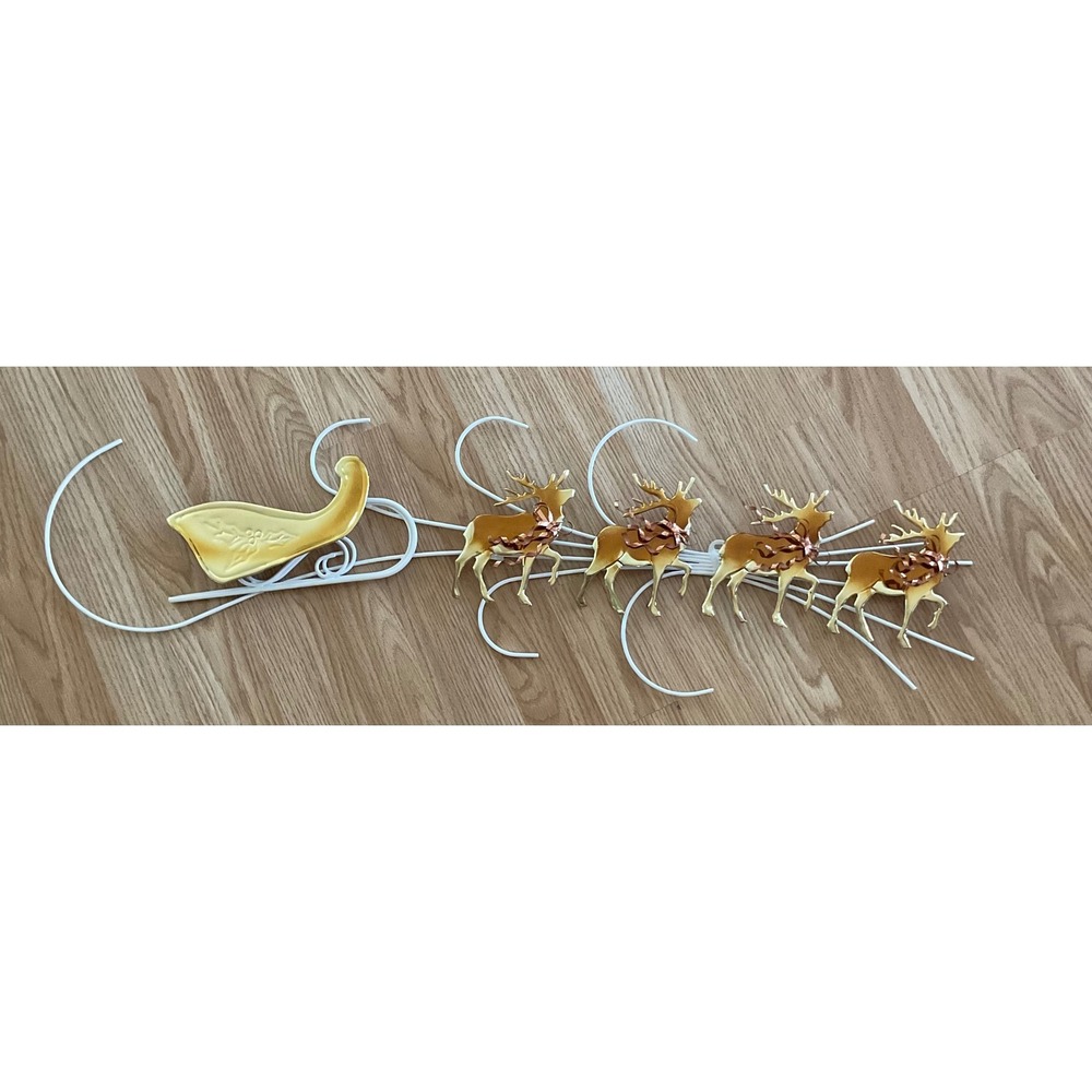 Vintage Home Interiors 5326-BL Folding Wall Decor Sleigh & Reindeer Mixed Metal